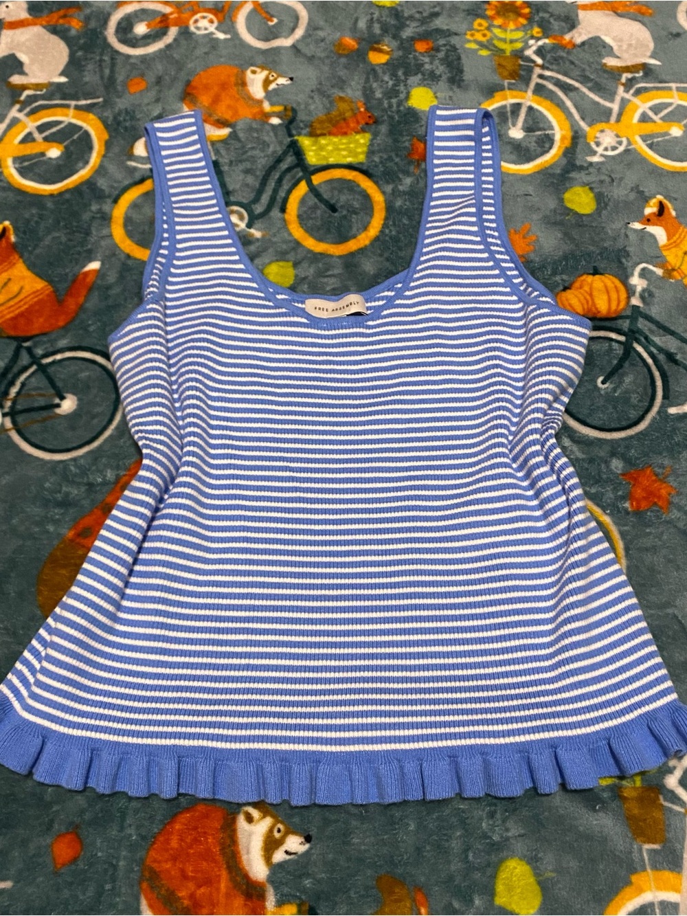 Blue & White Striped Knit Tank Top - Free Assemby Women’s XXL